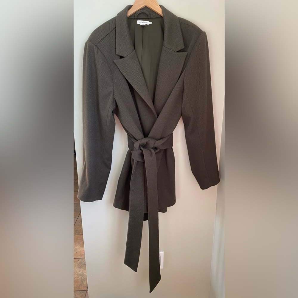Good American Twill Tie Waist Belted Blazer Dark Green Size 4XL Academia Preppy - Picture 2 of 14